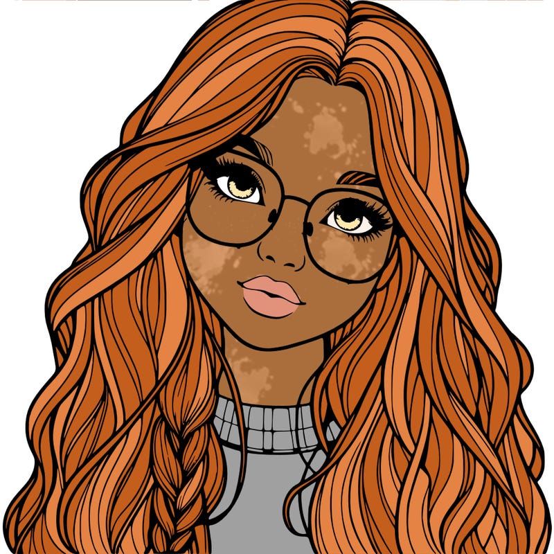 girl with long hair and freckles and glasses realistic