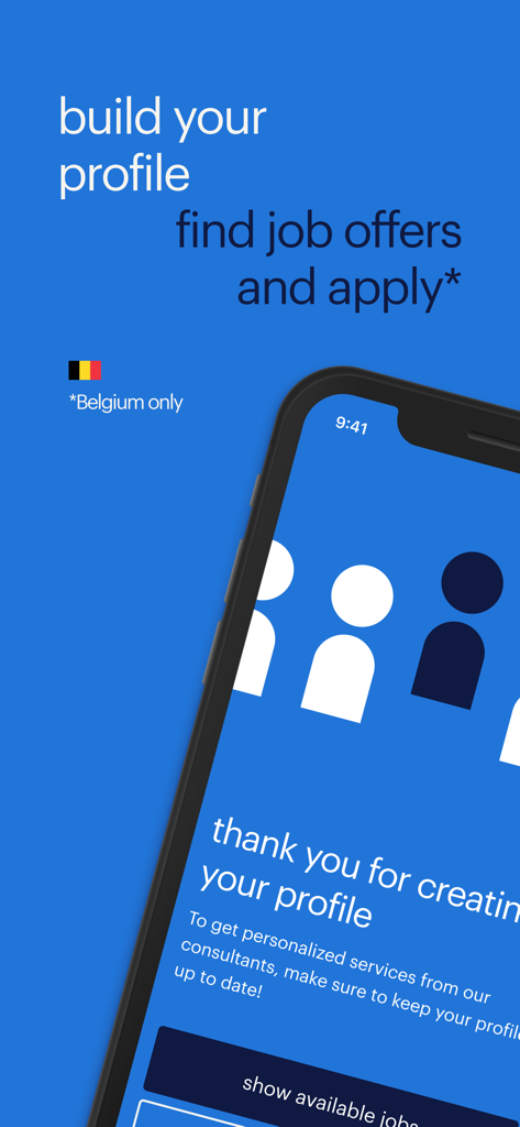 my Randstad - my Randstad app interface for building a professional profile and finding job offers in Belgium