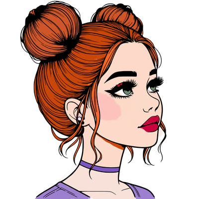 realistic girl with buns on the top of her head