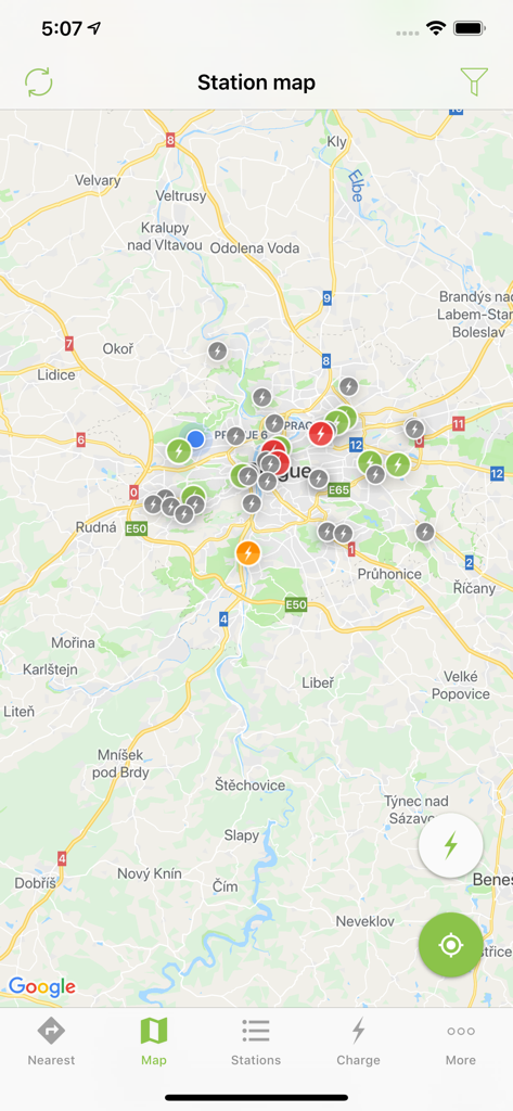 Polyfazer - Polyfazer app interface showing a map of electric vehicle charging stations with availability icons.
