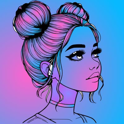 realistic girl with buns on the top of her head