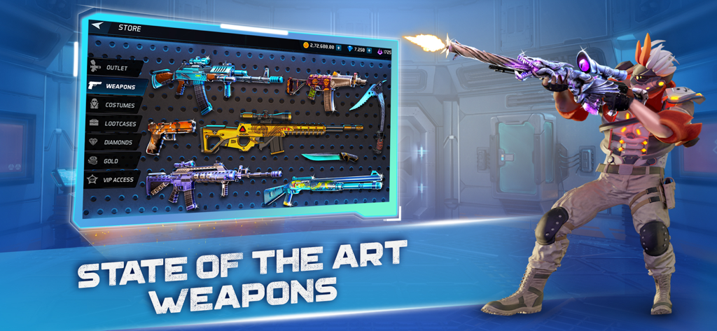 MaskGun weapon store menu with custom gun skins and character holding a sniper