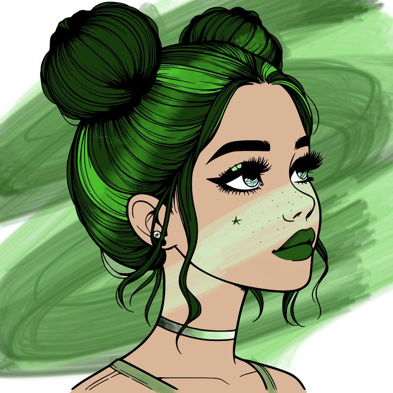 realistic girl with buns on the top of her head