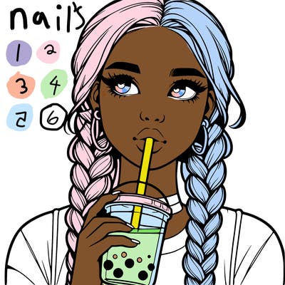 realistic girl with braided hair drinking boba