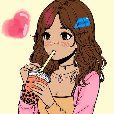 realistic girl drinking boba tea
