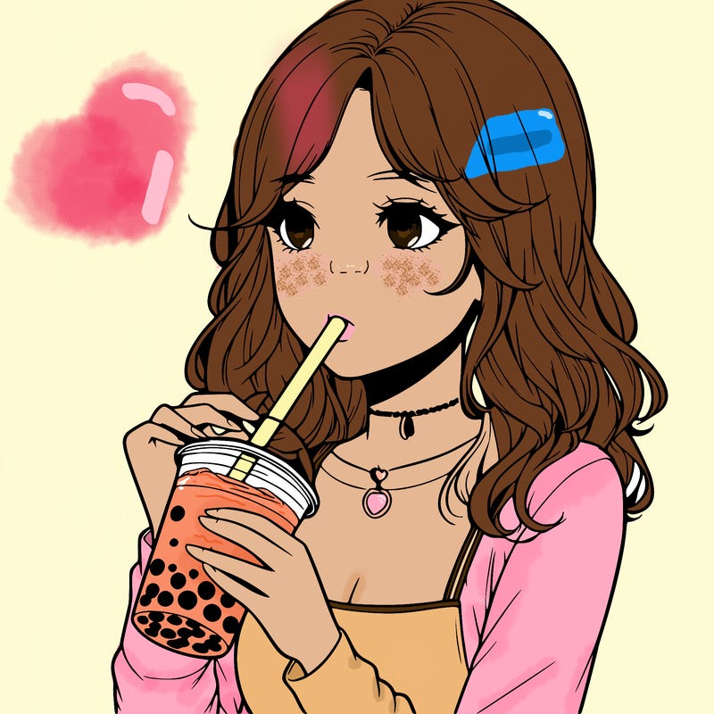 realistic girl drinking boba tea