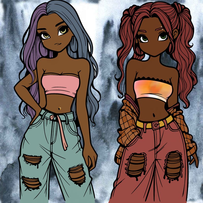 2 girls in crop tops and baggy jeans ripped