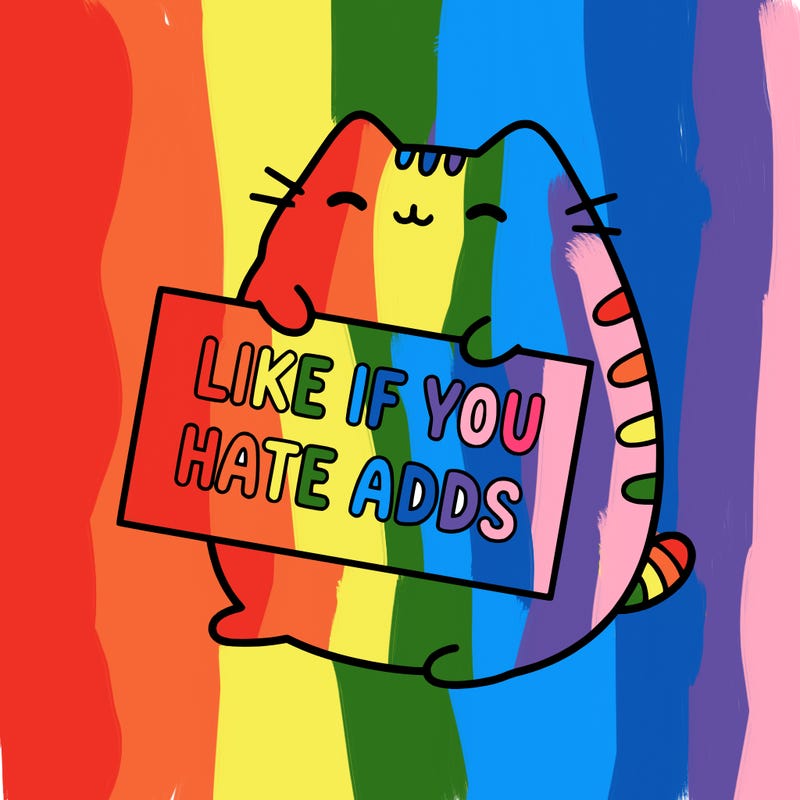 a kawii pusheen cat holding a sign that says like if you hate adds