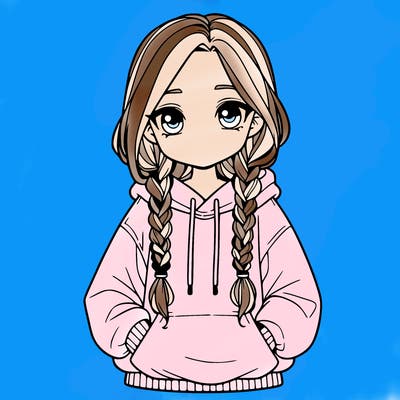 a realistic girl with a oversized hoodie and she has braids