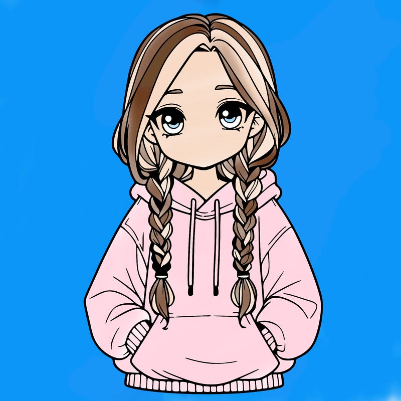 a realistic girl with a oversized hoodie and she has braids