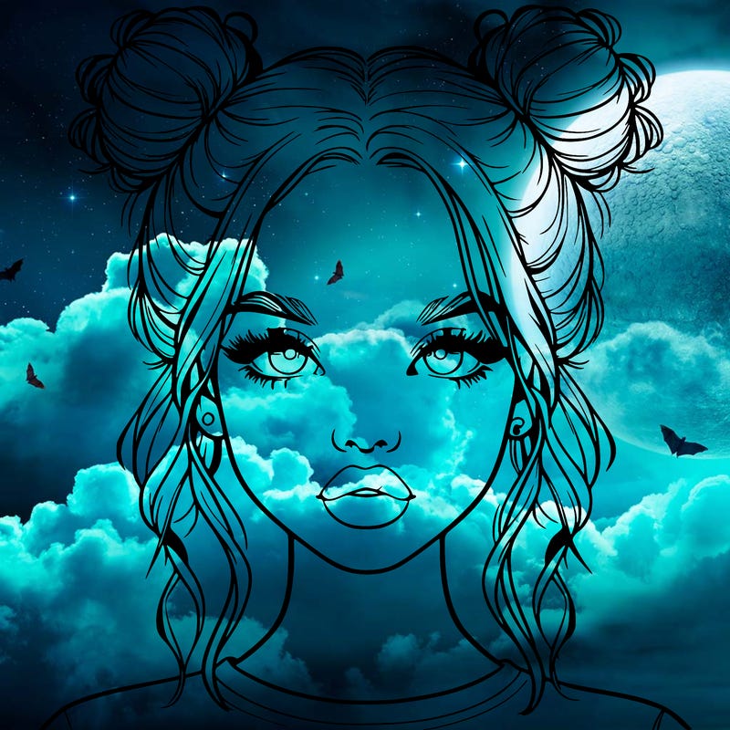 realistic girl with two buns in hair and lips