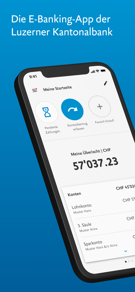 LUKB E-Banking - LUKB E-Banking app home screen displaying account balance and financial overview