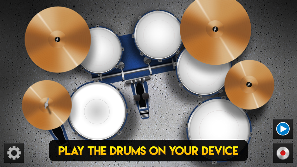Drum Set Pro HD - Top down view of a realistic virtual drum kit interface with cymbals and drum pads