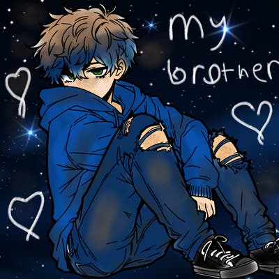 a male hoddie ripped jeans messy hair anime