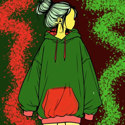 realistic girl with a oversized sweatshirt on and a bun