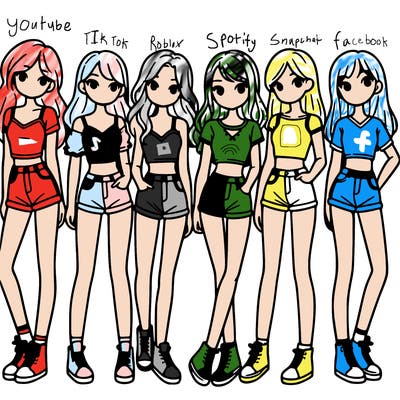 a group of girls wearing crop tops and shorts