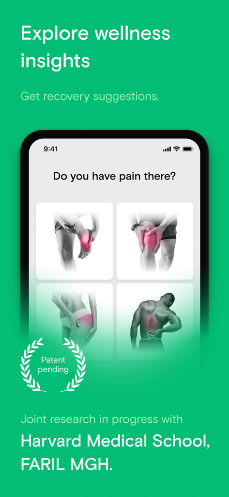 Neatsy AI health assistant - Neatsy AI health assistant app screen for pain assessment and joint recovery suggestions.