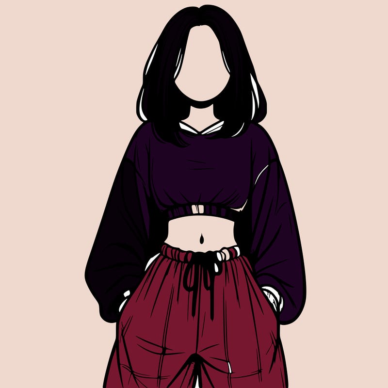 realistic girl faceless with baggy pants and a crop top