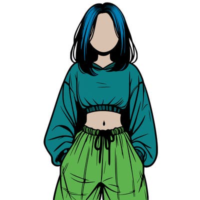 realistic girl faceless with baggy pants and a crop top