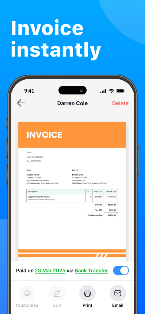 Workly for Pros - A professional digital invoice displayed on a smartphone using the Workly for Pros app