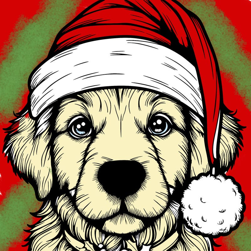 realistic dog with a christmas hat