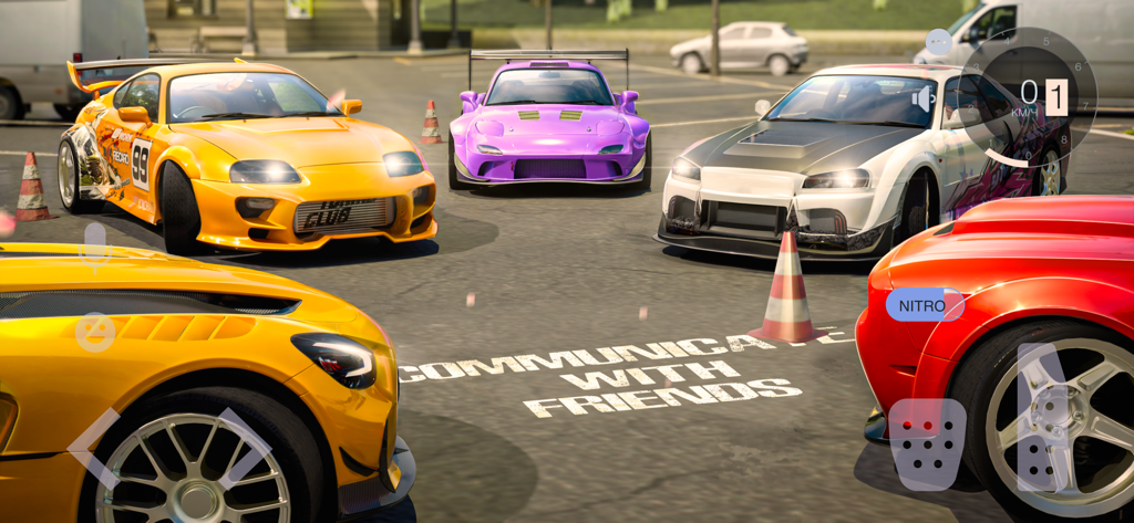 A group of customized sports cars gathered for a social car meet in Tuning Club Online.