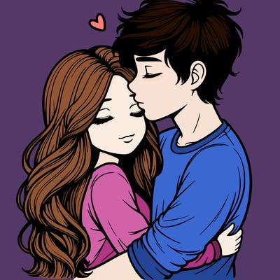 a realistic couple boy and girl hugging and kissing