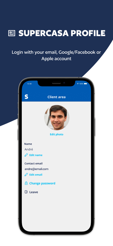 SUPERCASA - User profile and account settings page in the SUPERCASA real estate app.