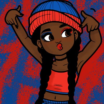 realistic teenage girl with braids and a beanie and crop top doing 🫶🏼