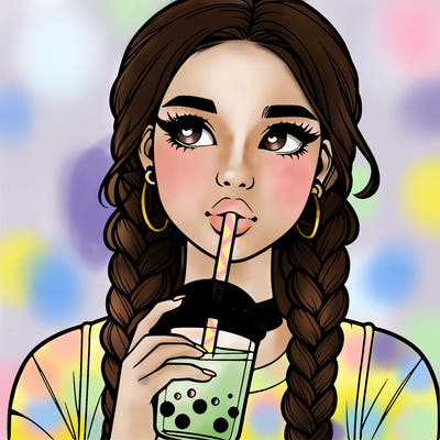 realistic girl with braided hair drinking boba