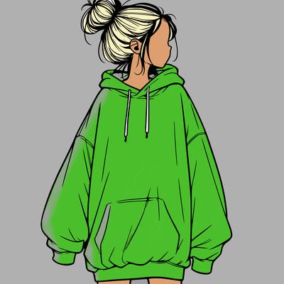realistic girl with a oversized sweatshirt on and a bun
