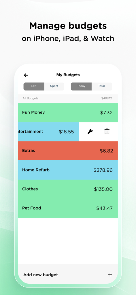 Pennies budget app showing color coded categories on iPhone