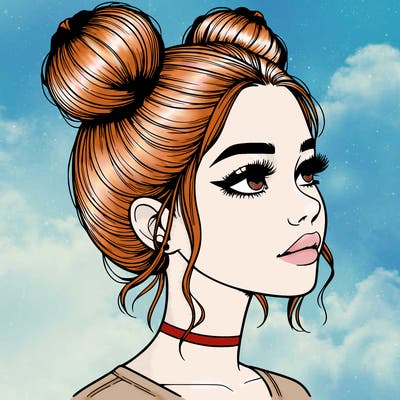 realistic girl with buns on the top of her head
