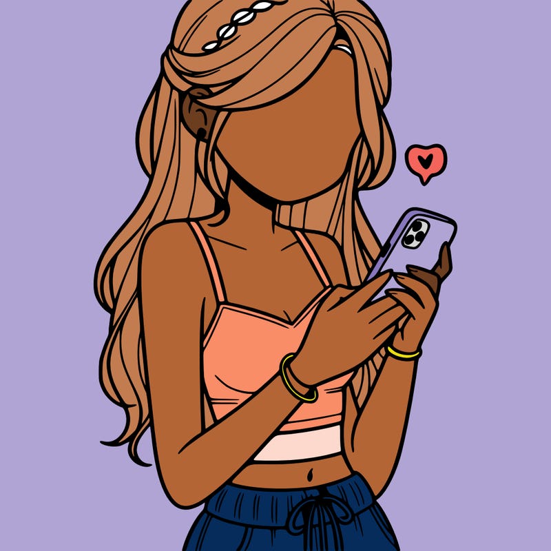 girl with crop top texting on her phone