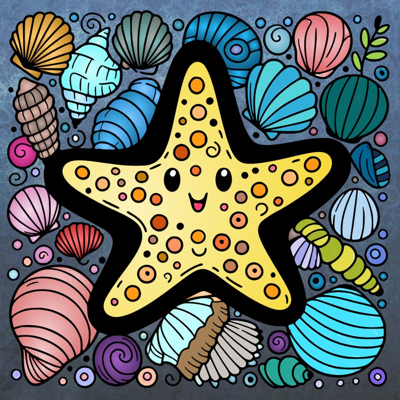 starfish surrounded by seashells