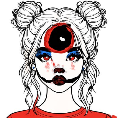 realistic girl with two buns in hair and lips