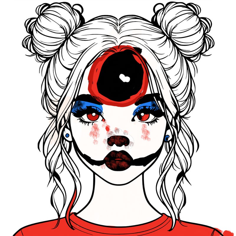 realistic girl with two buns in hair and lips