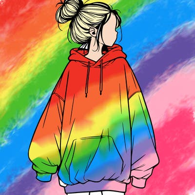 realistic girl with a oversized sweatshirt on and a bun