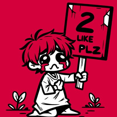 small poor toddler crying with sign that says 2 like plz