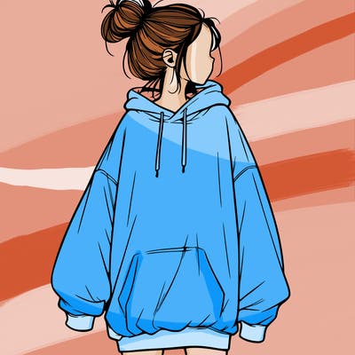 realistic girl with a oversized sweatshirt on and a bun