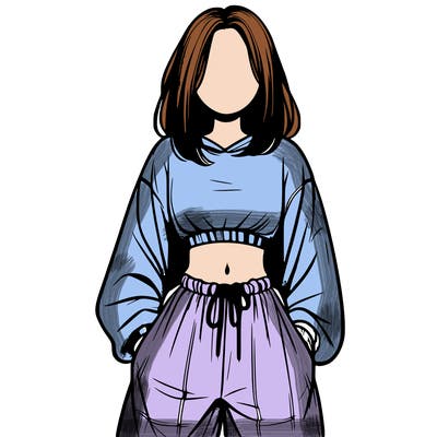 realistic girl faceless with baggy pants and a crop top