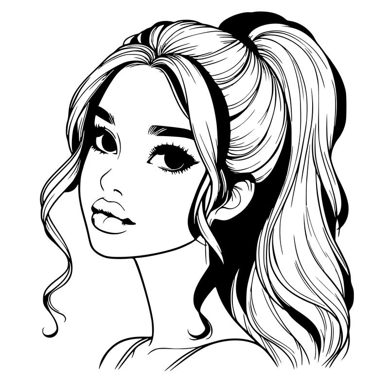 realistic girl with a ponytail on her hair and lips