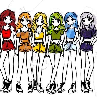 a group of girls wearing crop tops and shorts