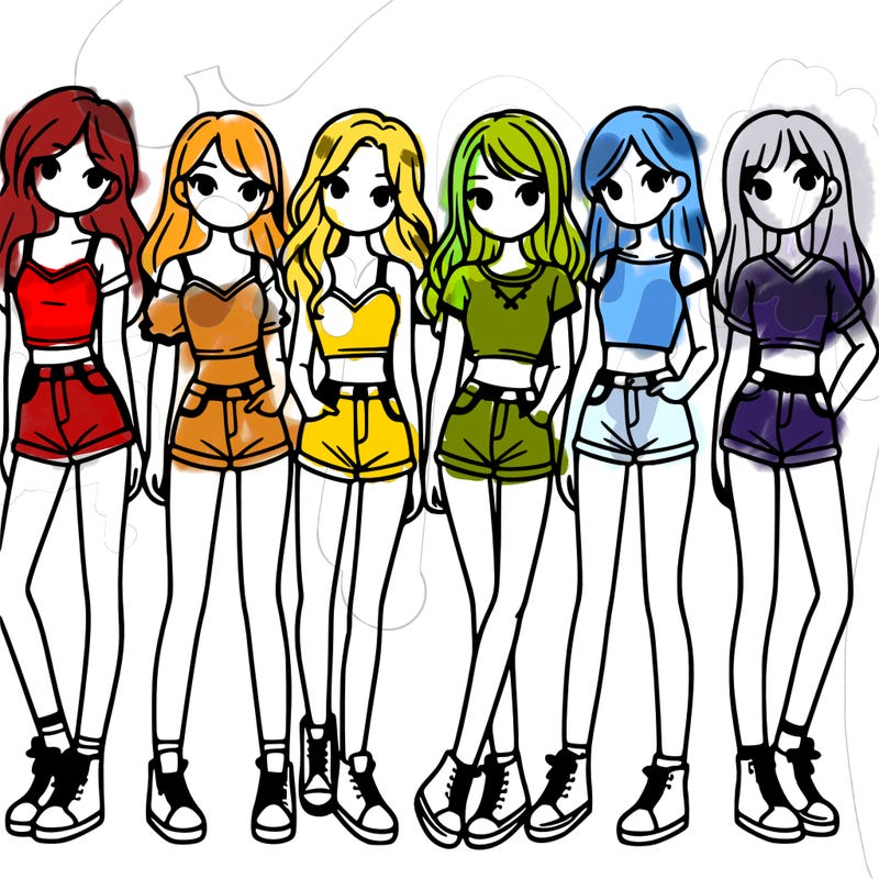 a group of girls wearing crop tops and shorts