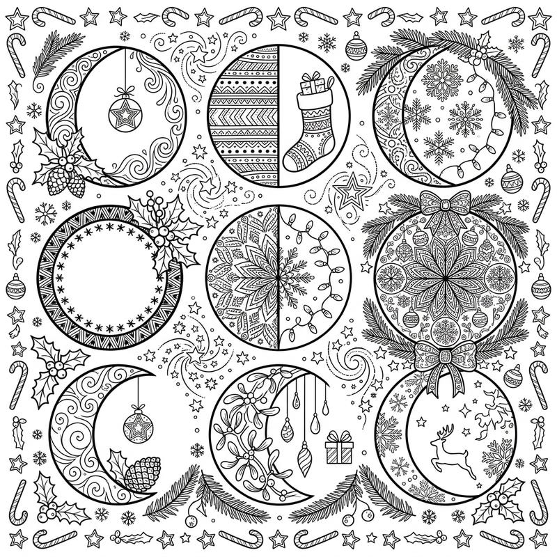Discover a truly unique holiday coloring experience with our Christmas Lunar Phases design, blending the celestial beauty of the moon's journey with festive Christmas cheer. Perfect for anyone looking for an intricate and imaginative coloring page to get into the holiday spirit.