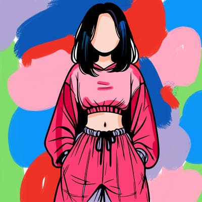 realistic girl faceless with baggy pants and a crop top