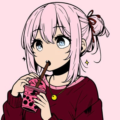 manga character drinking boba