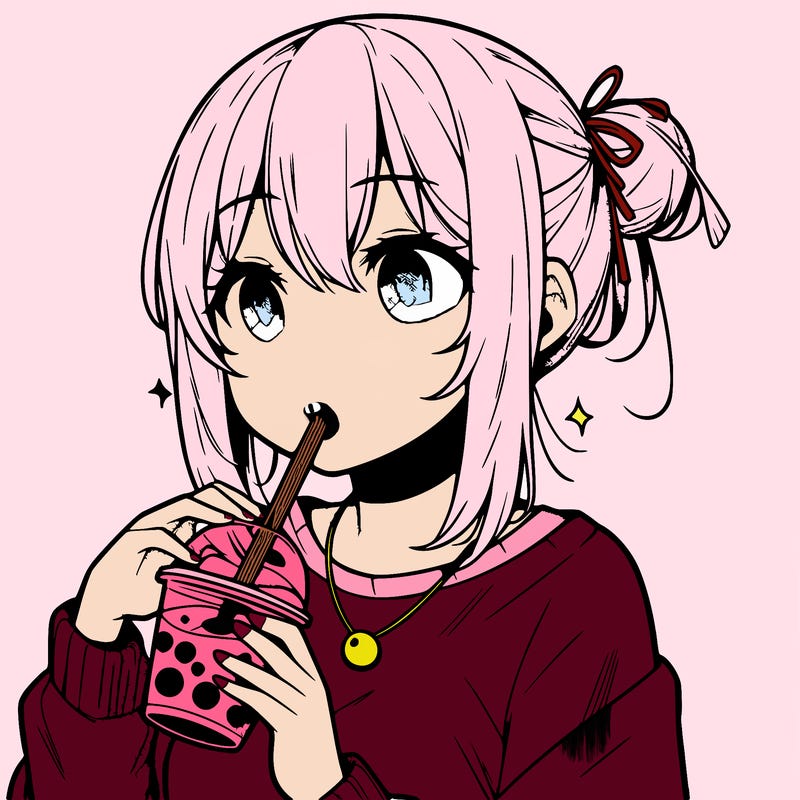 manga character drinking boba