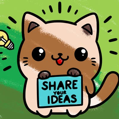 a cute cat saying share your ideas