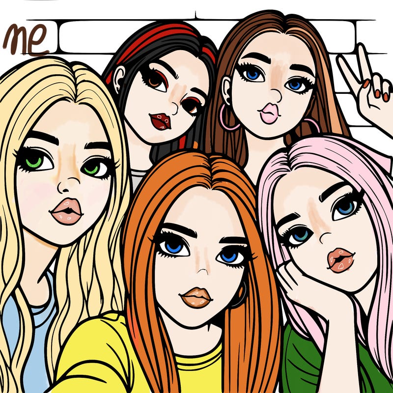 group of teen girls friends y2k up close in a selfie